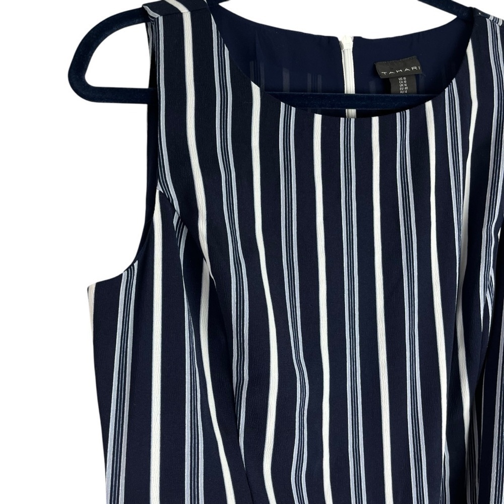 Tahari Womens Lined Wide Leg Jumpsuit Belted Romper Blue White Stripe Stretch 10 - Picture 3 of 11